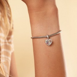 Charm Abalorio Personalizado Corazón con Árbol de la Vida Plata 925