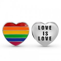 Love is Love Abalorio con forma de bandera arcoíris en forma de corazón Plata de ley para el Día de San Valentín