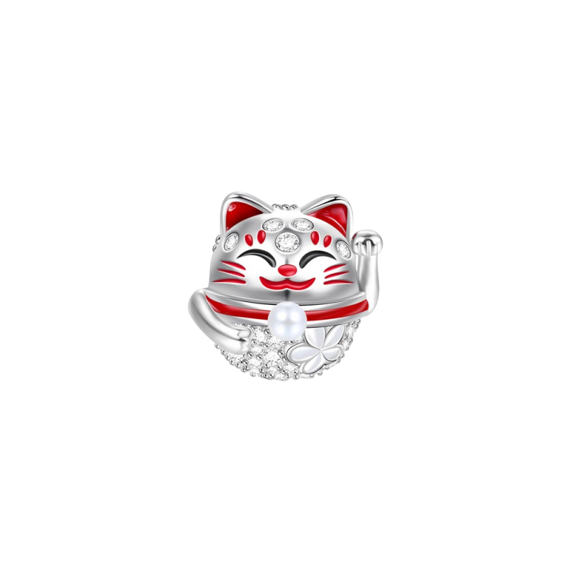 Gnoce "Te Deseo Suerte" Lucky Cat Charm Plata 925 Se Ajusta a Pulseras