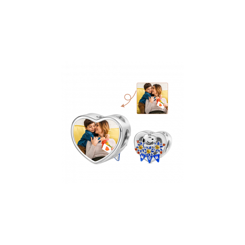Gnoce Charm Personalizado con foto del corazón de Snoopy de Peanuts 'Flores para mamá'