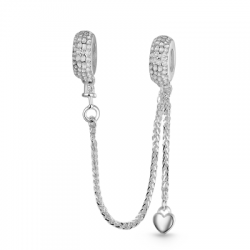 Cadena de seguridad con textura de superficie lunar y colgante de corazón en plata de ley 925