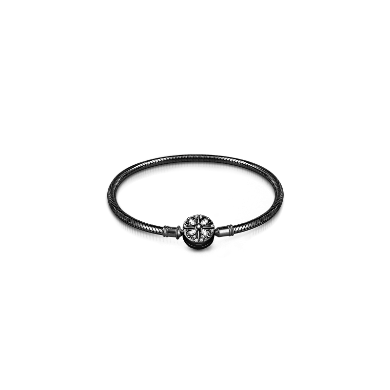 Brazalete de trébol de cuatro hojas negro Plata de ley Chapado en negro con incrustaciones de piedras