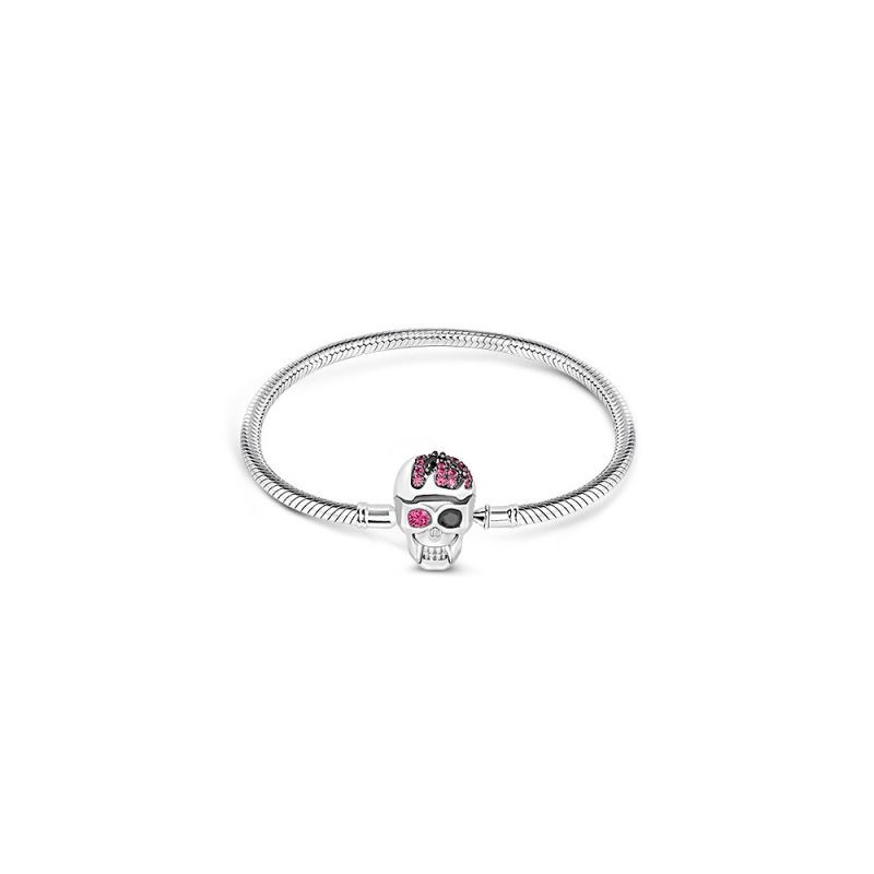 Gnoce Pulsera con Cierre Calavera Plata 925 Clásica