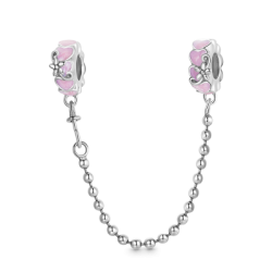 Cadena de Seguridad Corazones de Plata de Ley 925 Con Esmaltes Morados