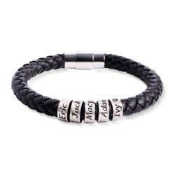 Gnoce Pulsera de Cuero Trenzado de Hip-Hop con Cierre Magnético Grabable