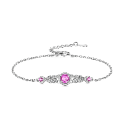 Gnoce Pulsera Cadena Ajustable Tres Piedras Corte Redondo Rosa