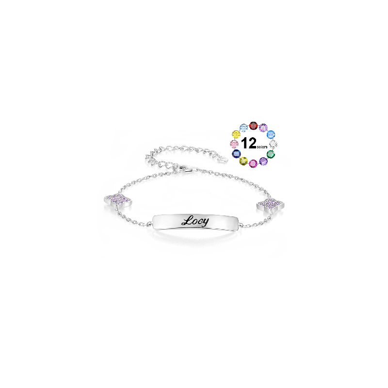 Gnoce Pulsera Ajustable Grabable Trébol de Cuatro Hojas Piedra de Nacimiento