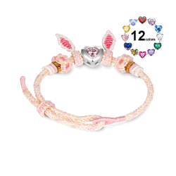 Gnoce Pulsera Tejida a Mano Orejas de Conejo con Charm Piedra de Nacimiento Corazón