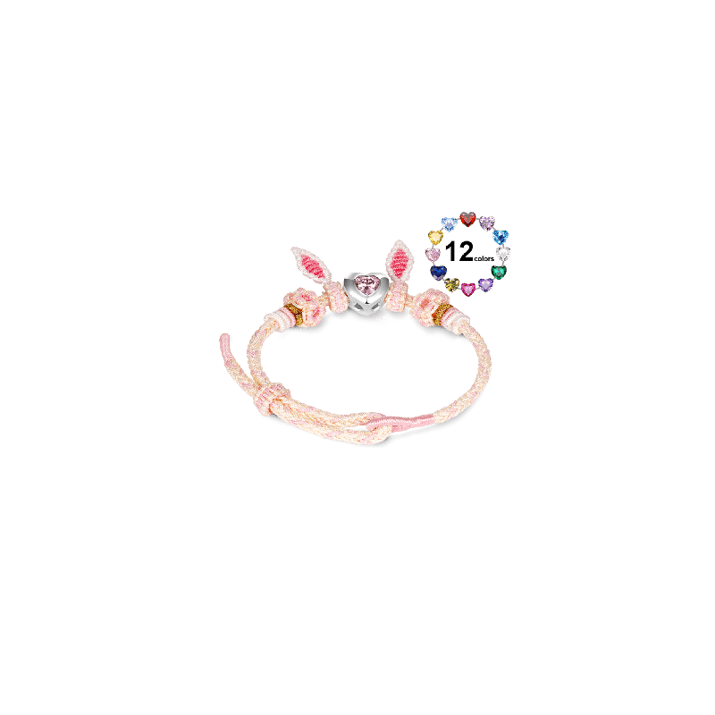 Gnoce Pulsera Tejida a Mano Orejas de Conejo con Charm Piedra de Nacimiento Corazón