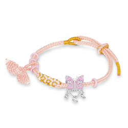 Gnoce Mermaid Pink Tail Peach Blossom Pulsera tejida a mano con Charm Mariposa