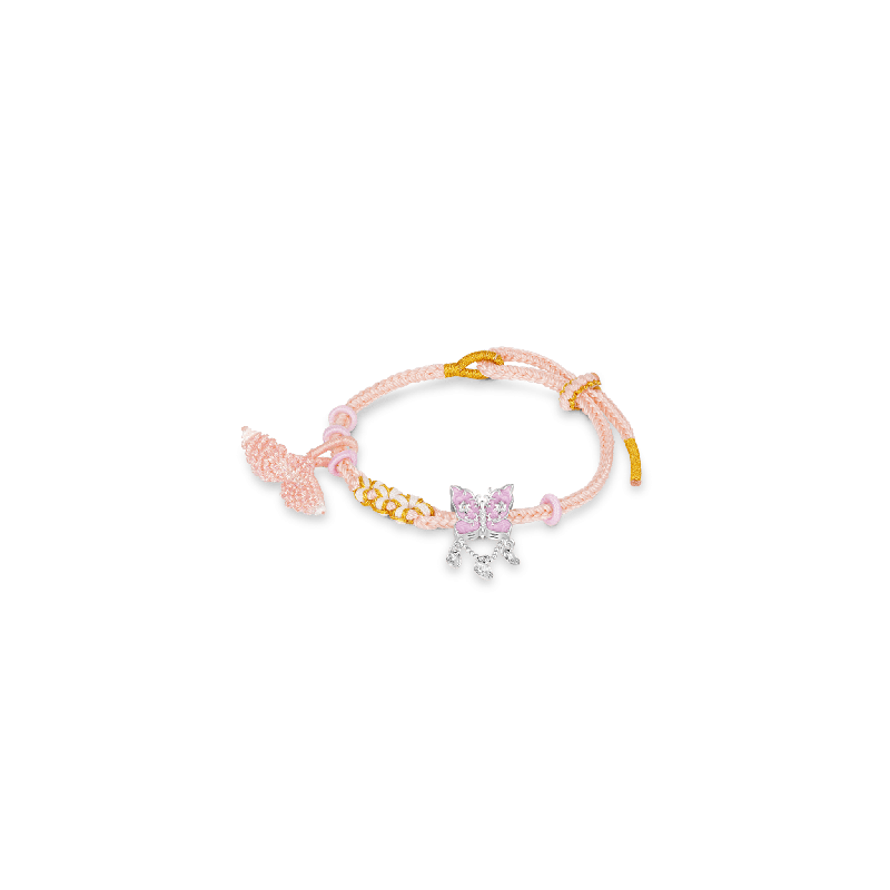 Gnoce Mermaid Pink Tail Peach Blossom Pulsera tejida a mano con Charm Mariposa