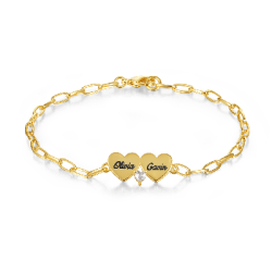 Gnoce Pulsera Ajustable Grabable Doble Corazón