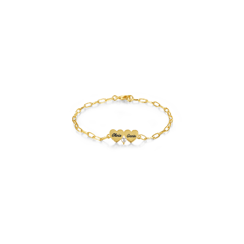 Gnoce Pulsera Ajustable Grabable Doble Corazón