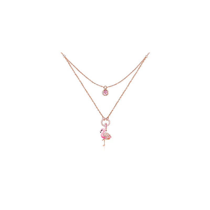 Gnoce "La Pasión" Collar de Flamengo 925 Plata Esterlina 18K Oro Rosa