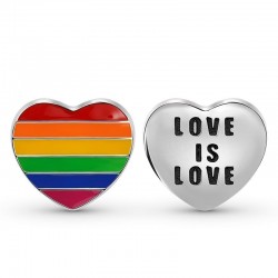 Love is Love Abalorio con forma de bandera arcoíris en forma de corazón Plata de ley para el Día de San Valentín