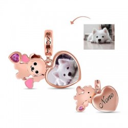 Teddy Photo Charm Charm Grabable Chapado En Oro Rosa De Plata S925