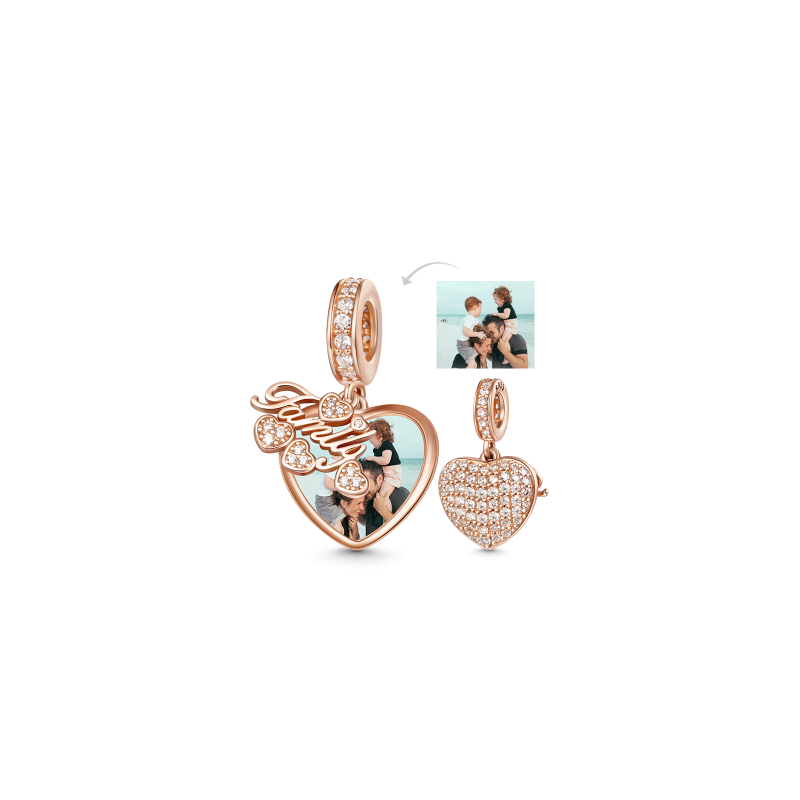 Gnoce "La Familia es la Vida" Foto Charm Colgante 18k Oro Rosa Plateado