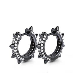 Gnoce Pendientes Negro Estilo Punk en Plata 925 Chapado con Cubic Zirconia