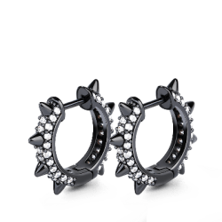 Gnoce Pendientes Negro Estilo Punk en Plata 925 Chapado con Cubic Zirconia