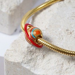 Abalorio De Saturno Plata De Ley Chapado En Oro De 18 Quilates