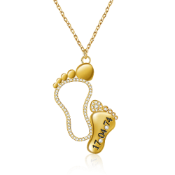 Gnoce Collar personalizado Fecha Madre Pies de Bebé Plata de ley con incrustaciones de piedras de nacimiento