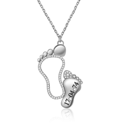 Gnoce Collar personalizado Fecha Madre Pies de Bebé Plata de ley con incrustaciones de piedras de nacimiento