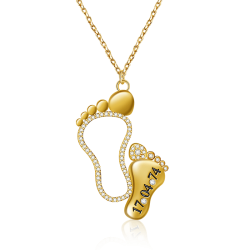 Gnoce Collar personalizado Fecha Madre Pies de Bebé Plata de ley con incrustaciones de piedras de nacimiento