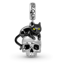 Charm Colgante Gato Negro Con El Calavera Plata S925 para Pulsera