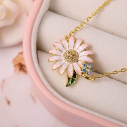 Collar Rosado De La Margarita Con Chapado En Plata 925