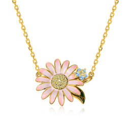 Collar Rosado De La Margarita Con Chapado En Plata 925