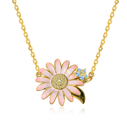 Collar Rosado De La Margarita Con Chapado En Plata 925