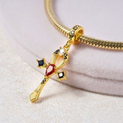 Gnoce Colgante Ankh Plata de Ley 18K chapado en oro con incrustaciones de piedras