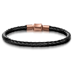 Pulsera de Cuero Negro de Cobre para Hombre