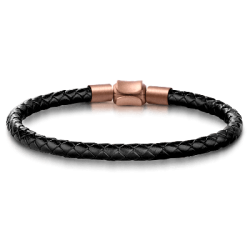 Pulsera de Cuero Negro de Cobre para Hombre