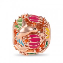 Colibrí Charm Hollow Bead 18k Chapado En Oro Rosa De Plata S925