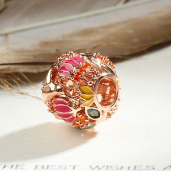 Colibrí Charm Hollow Bead 18k Chapado En Oro Rosa De Plata S925