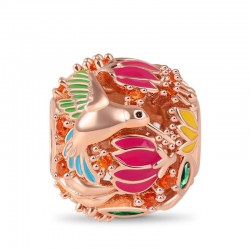 Colibrí Charm Hollow Bead 18k Chapado En Oro Rosa De Plata S925