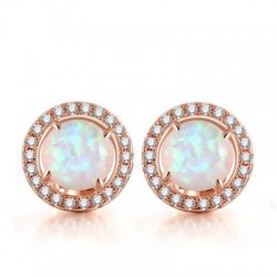 Aretes Redondos con Piedra de Circón Ópalo Latón Chapado en Oro Rosa