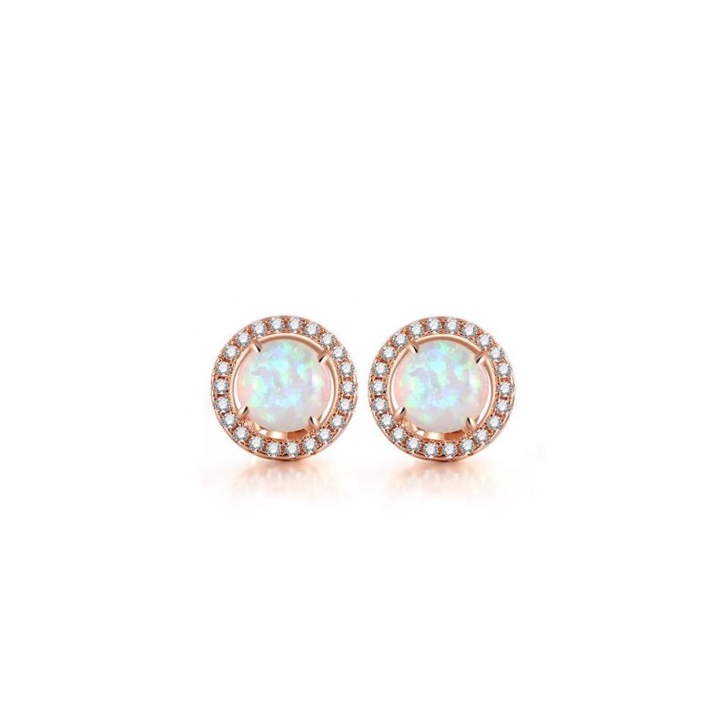 Aretes Redondos con Piedra de Circón Ópalo Latón Chapado en Oro Rosa