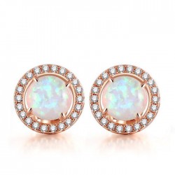 Aretes Redondos con Piedra de Circón Ópalo Latón Chapado en Oro Rosa