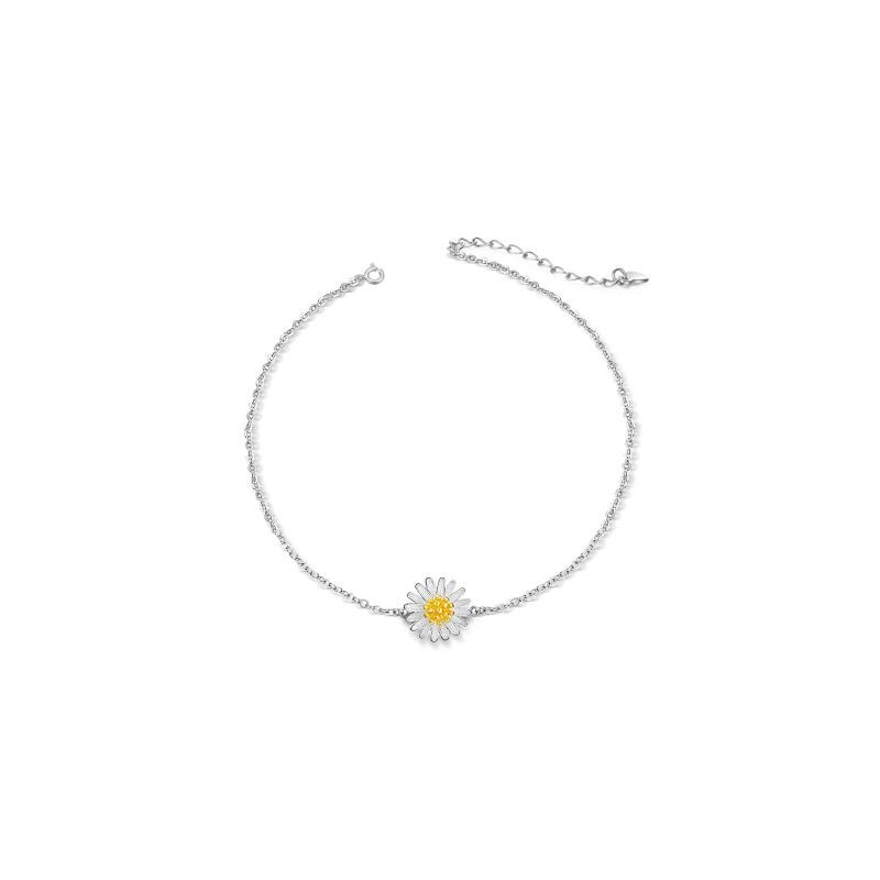 Margarita Blanca Flor Tobillera Plata de Ley 925