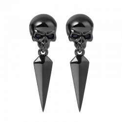 Gnoce Aretes de Cráneo Negro en Plata S925
