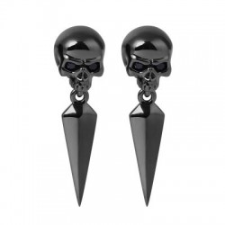 Gnoce Aretes de Cráneo Negro en Plata S925