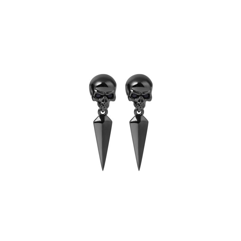 Gnoce Aretes de Cráneo Negro en Plata S925