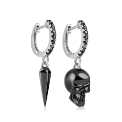 Gnoce Pendiente de Calavera Negra Y Punzón de Plata de Ley 925