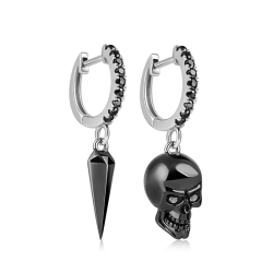 Gnoce Pendiente de Calavera Negra Y Punzón de Plata de Ley 925