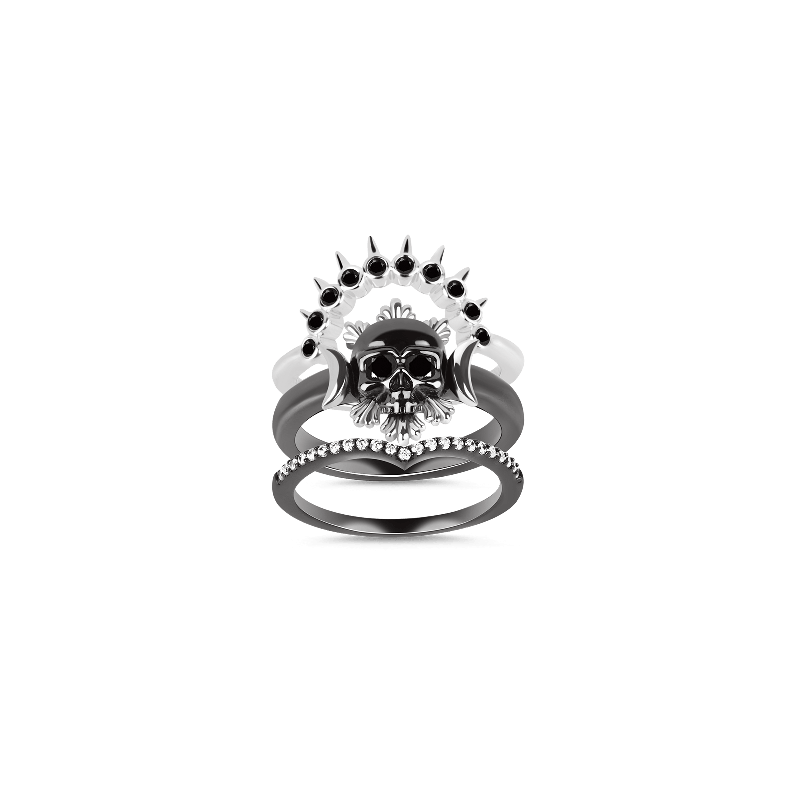 Gnoce "Amor Sin Fin" Anillo Apilable Estilo Calavera de Plata de Ley 925 Chapada en Negro