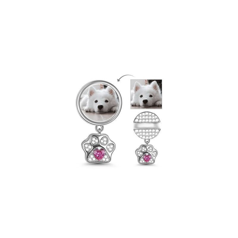 Colgante de pata de mascota con foto grabable para perro y gato con circonita cúbica