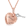 Collar de corazón y llave Cadena de perlas de plata S925 de oro rosa