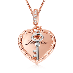Collar de corazón y llave Cadena de perlas de plata S925 de oro rosa